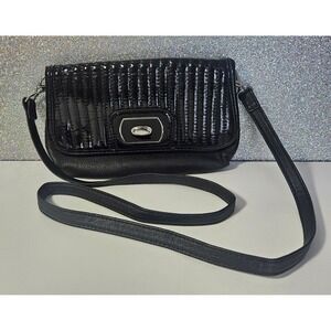 Grace‎ Adele Black Patent Quilted Flap Crossbody Bag Floral Chic Clutch NWOT